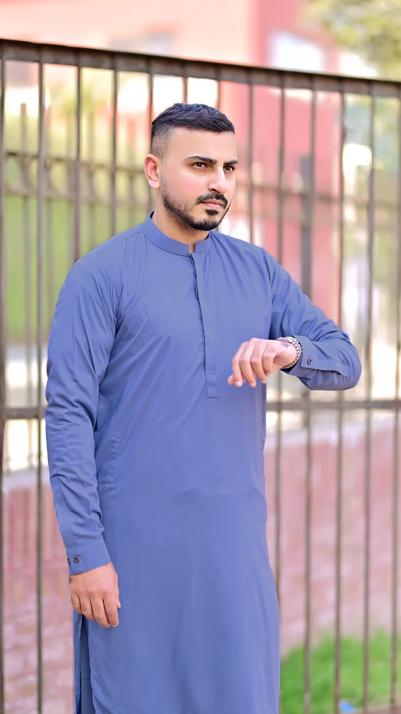 Premium Stitched Suit - Greyish Blue ban