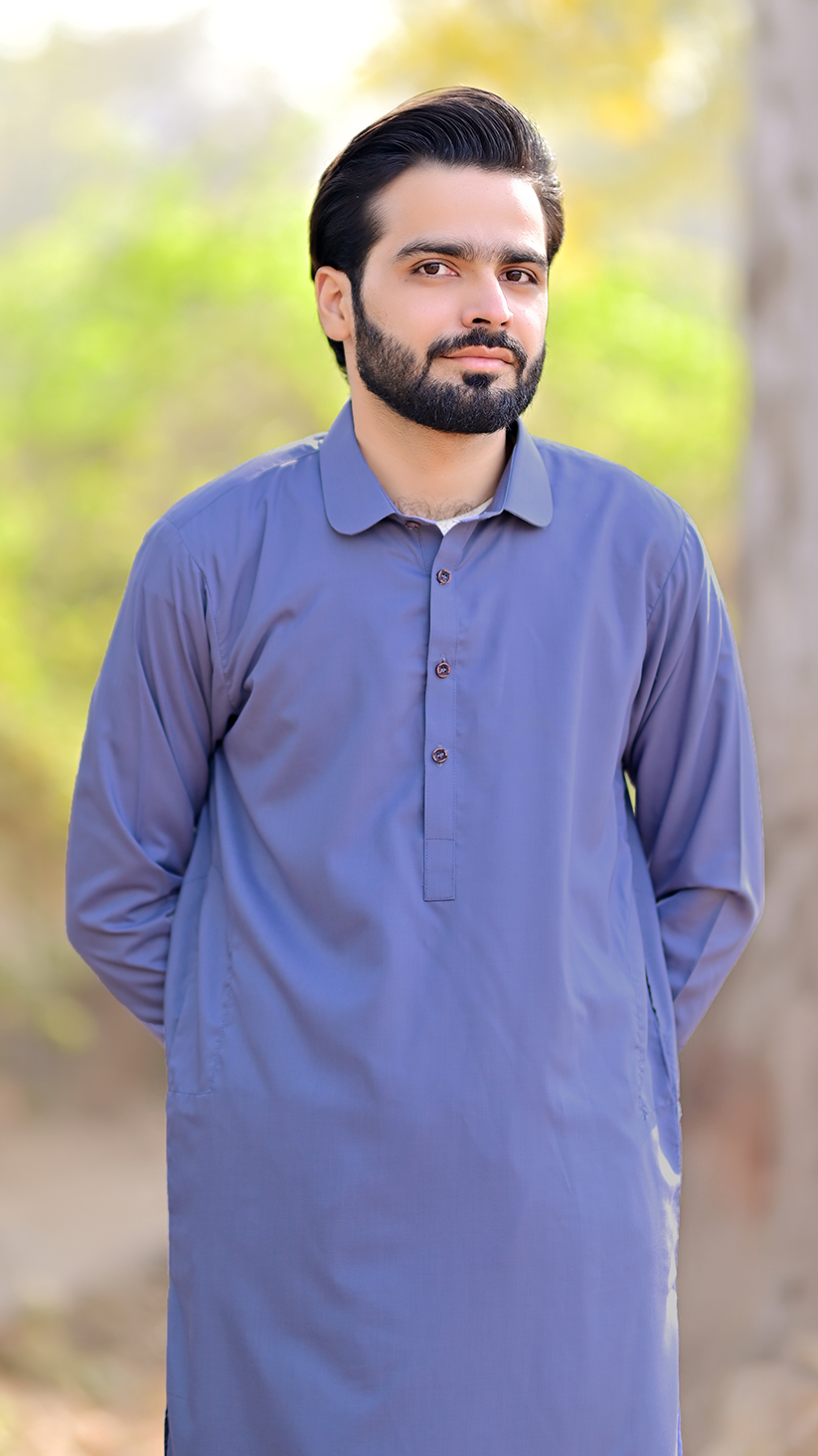 Premium Stitched Suit - Greyish Blue Collar