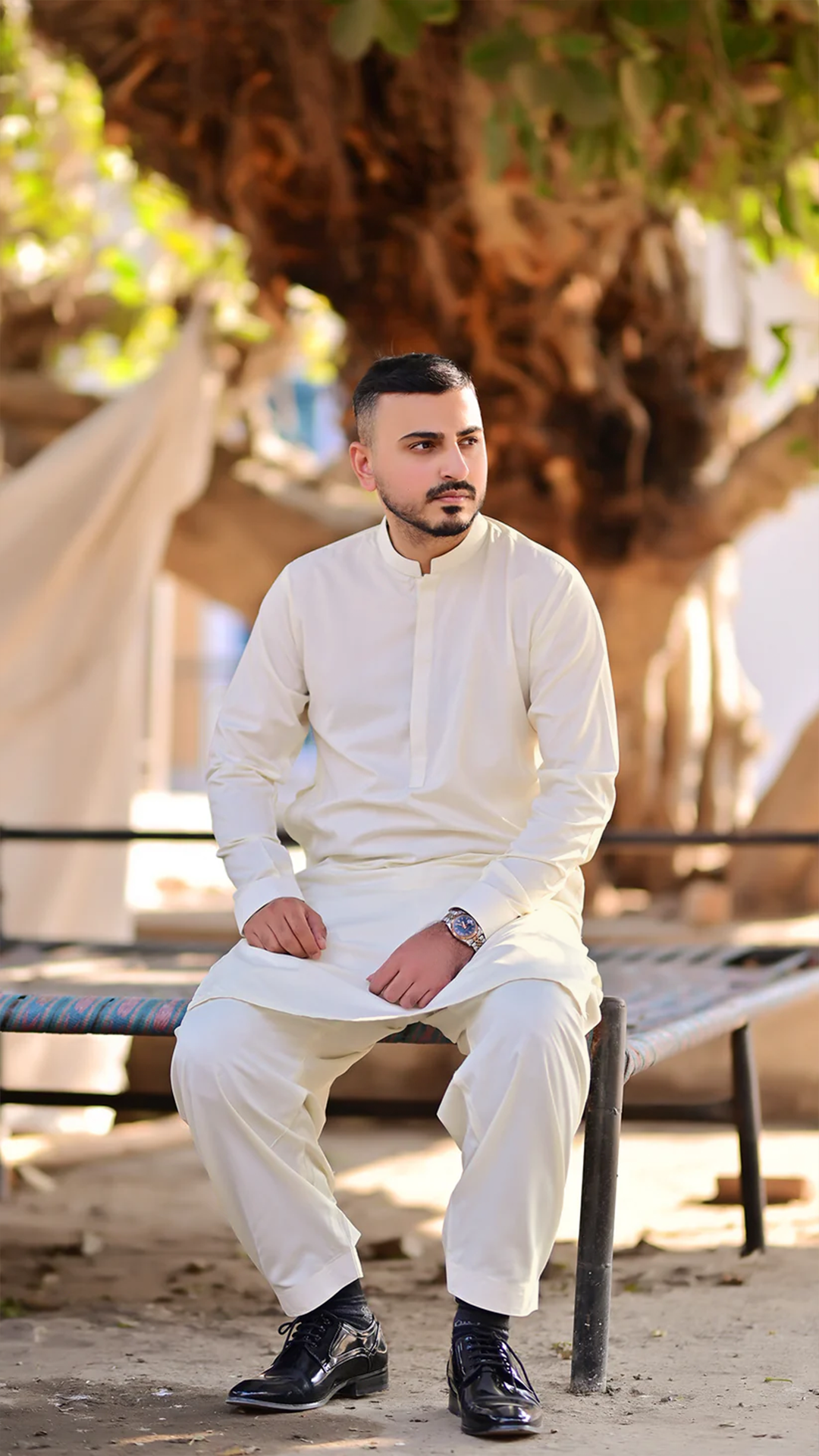Basic Stitched Boski Suit - Cream Ban