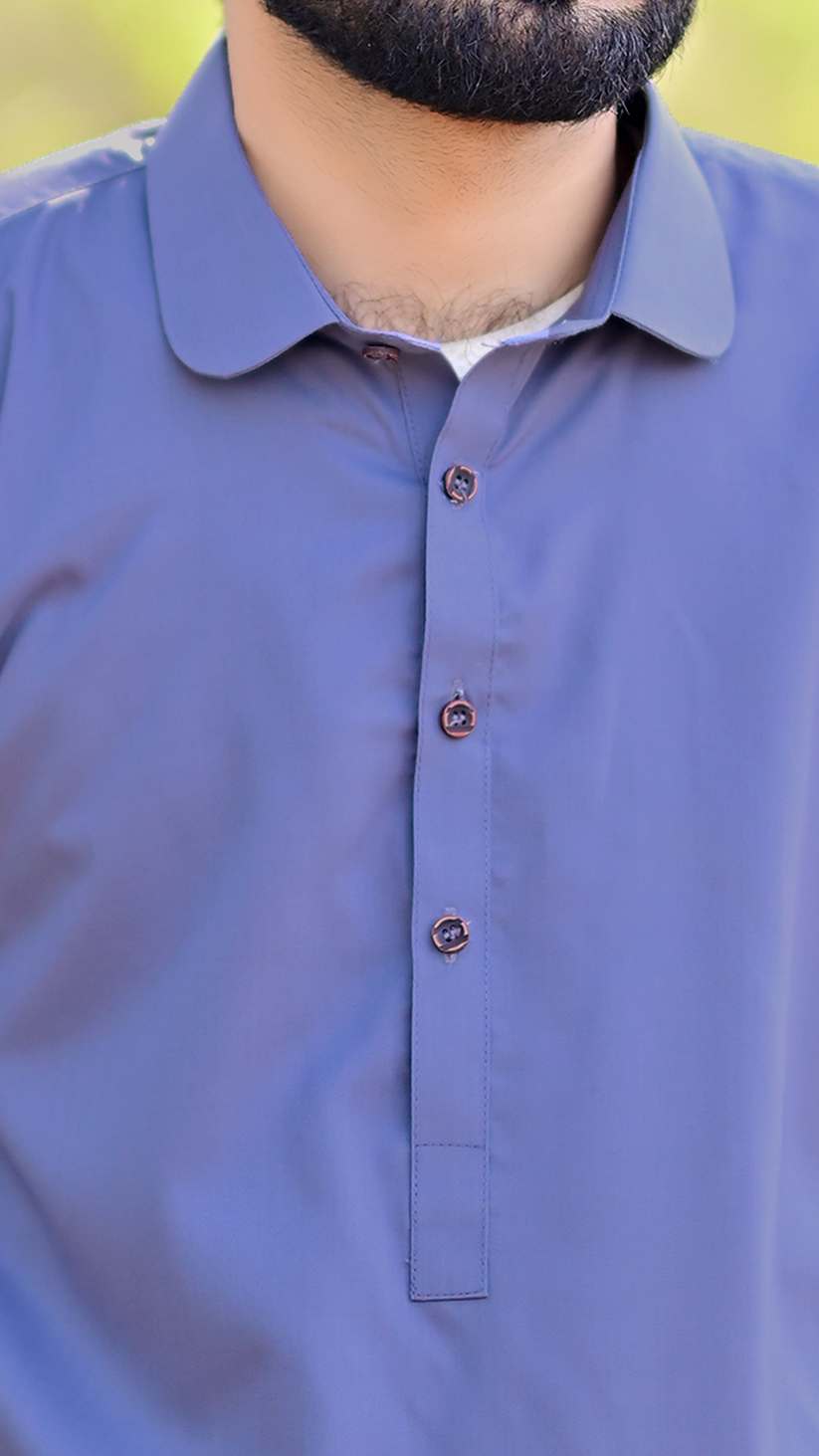 Premium Stitched Suit - Greyish Blue Collar