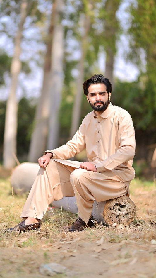 Premium Stitched Suit - Tea Skin Collar