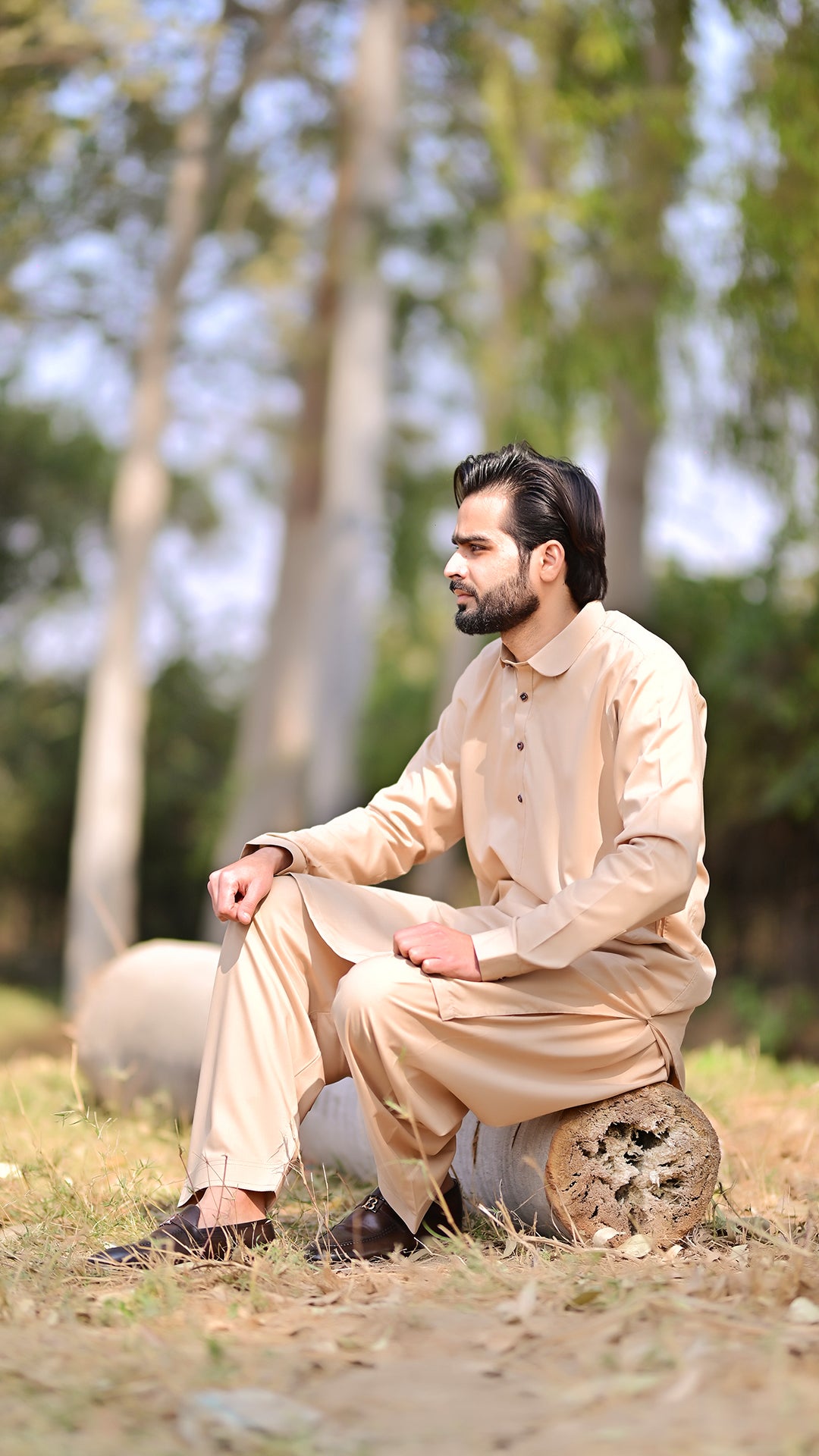 Premium Stitched Suit - Tea Skin Collar
