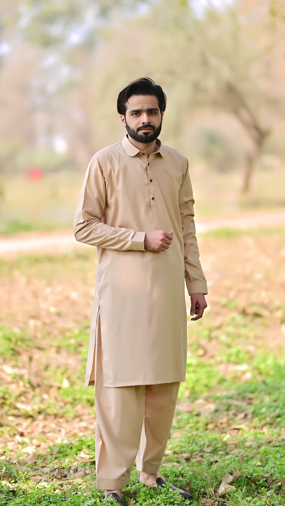 Premium Stitched Suit - Tea Skin Collar