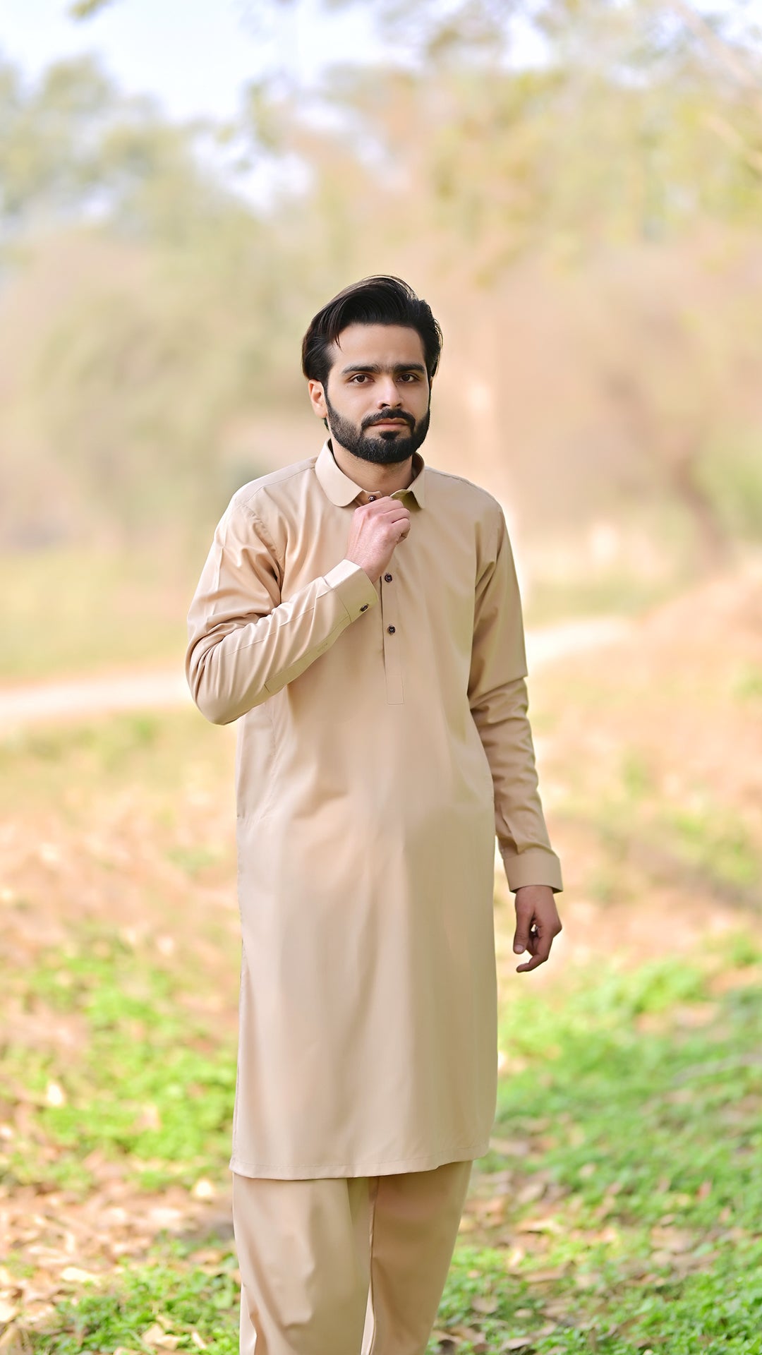 Premium Stitched Suit - Tea Skin Collar