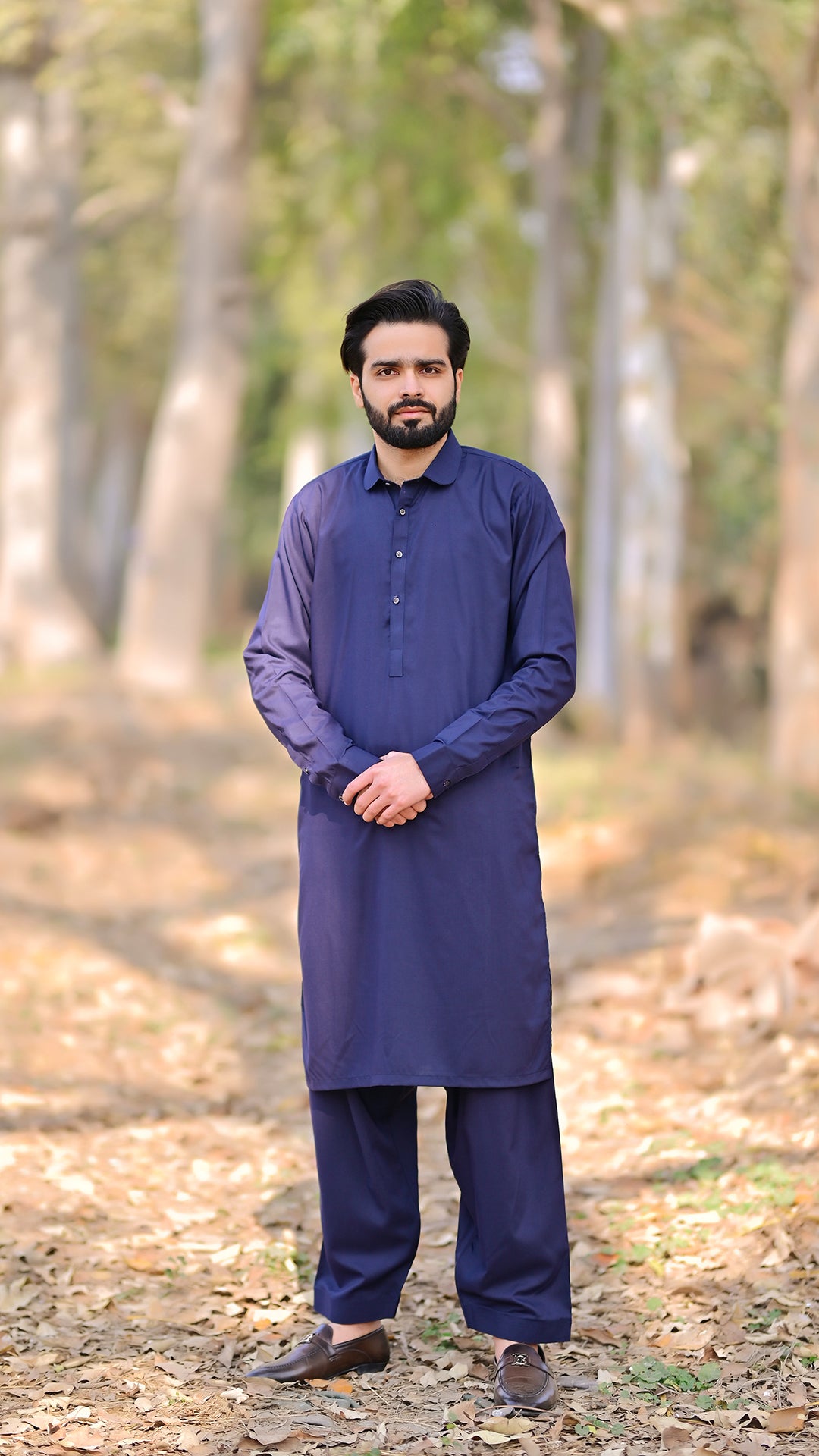 Premium Stitched Suit - Navy Blue Collar