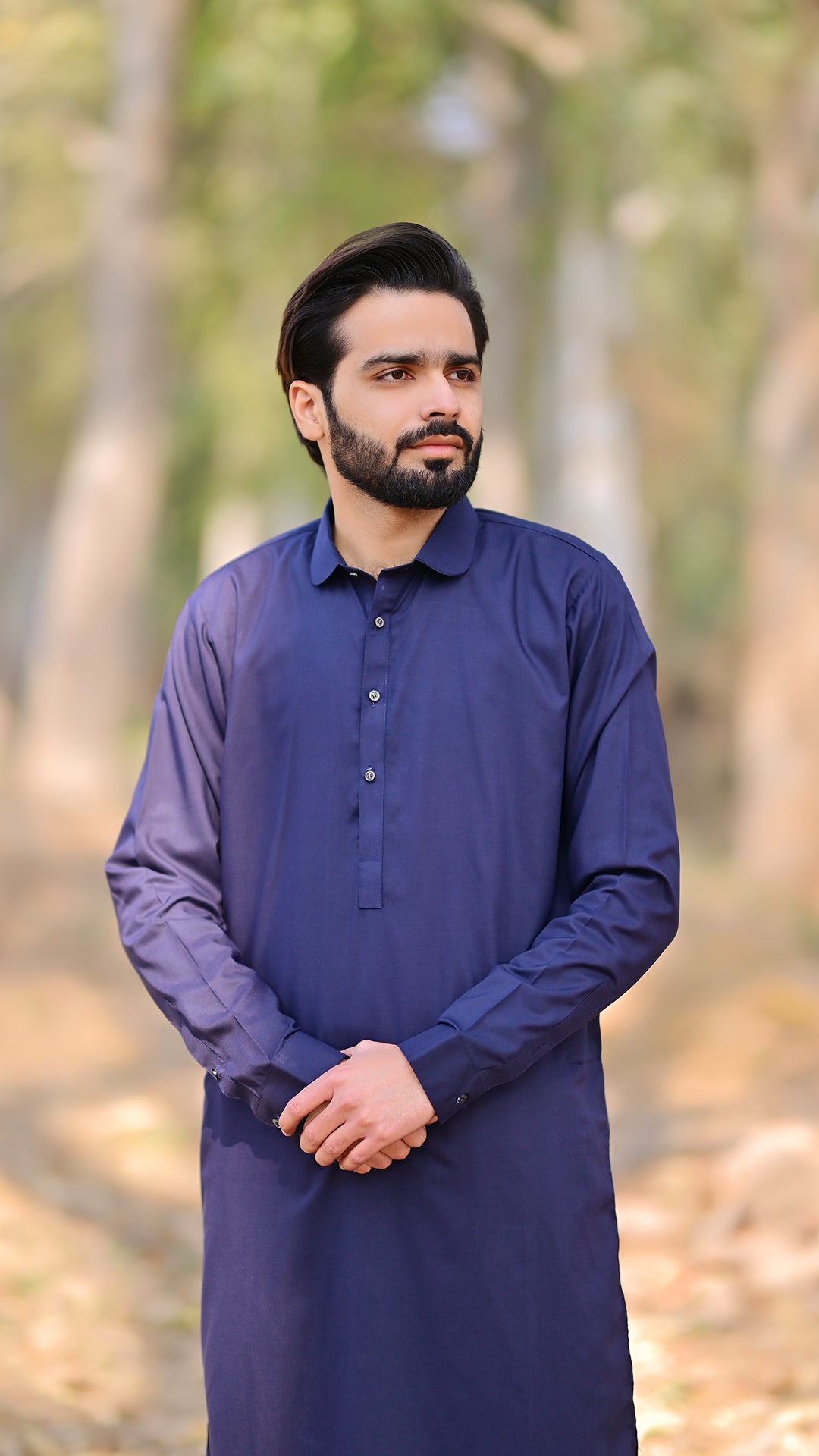 Premium Stitched Suit - Navy Blue Collar