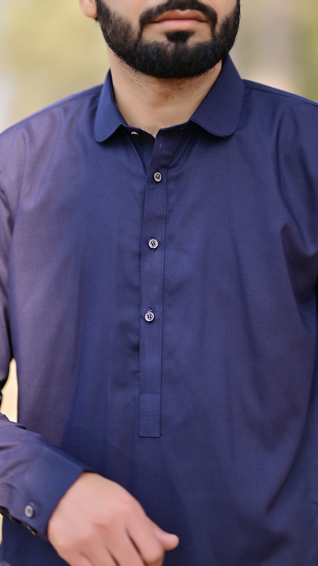 Premium Stitched Suit - Navy Blue Collar