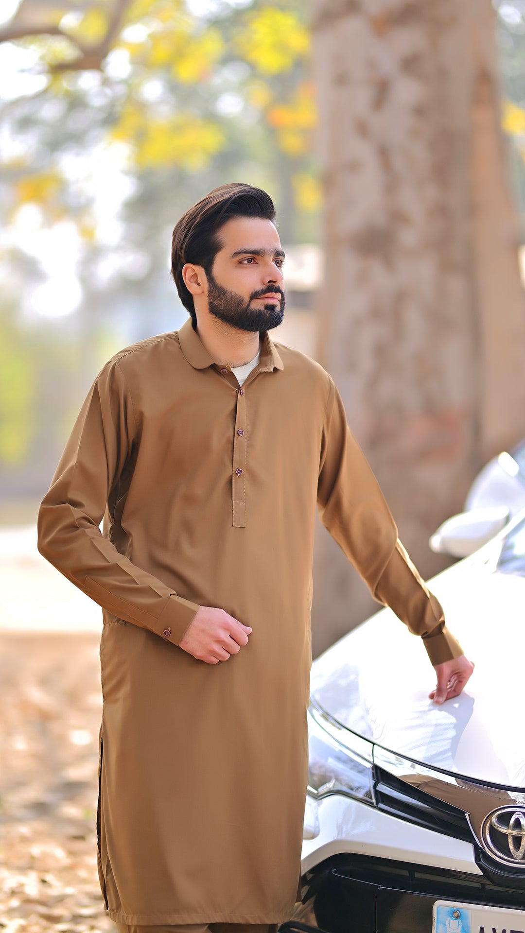 Premium Stitched Suit - Chocolate Brown Collar