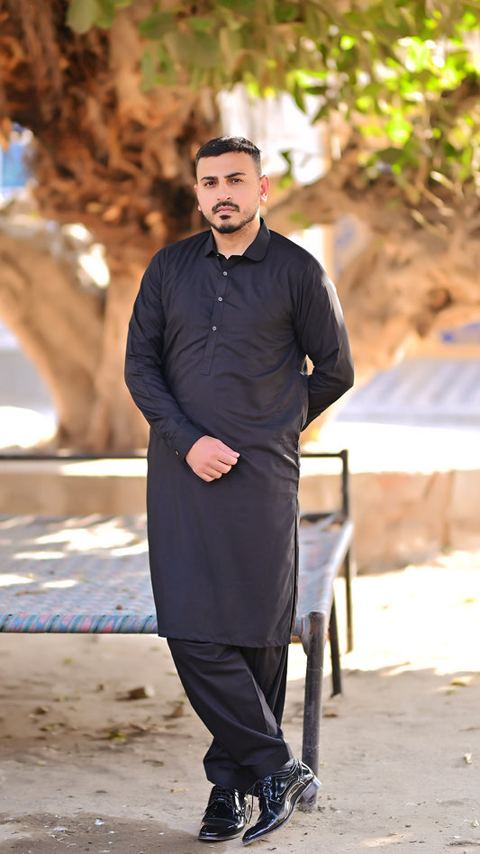 Premium Stitched Suit - Black Collar