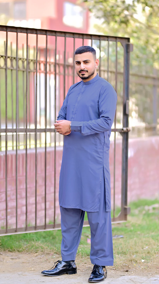 Premium Stitched Suit - Greyish Blue ban