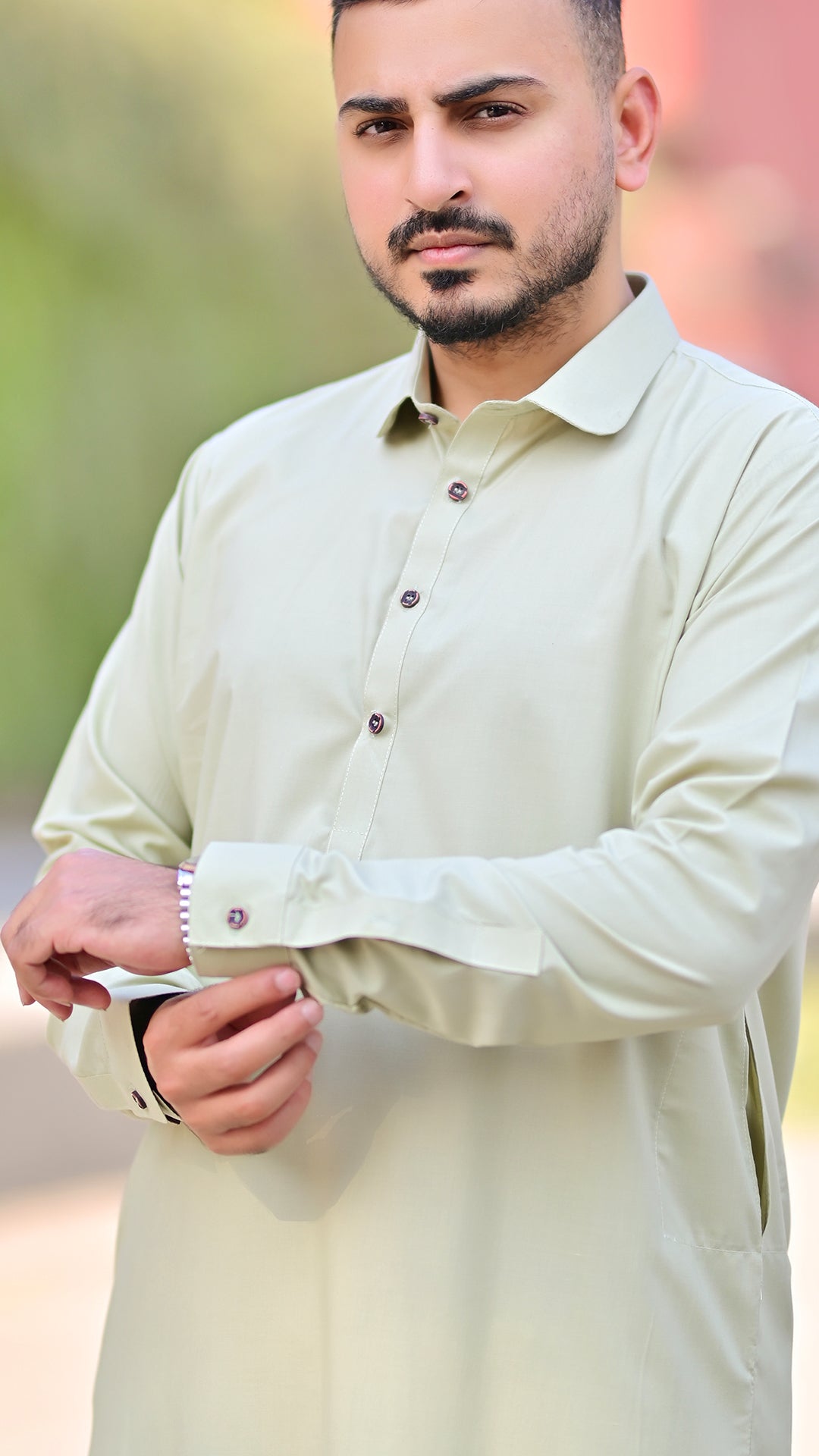 Premium Stitched Suit - Pistachio Green Collar