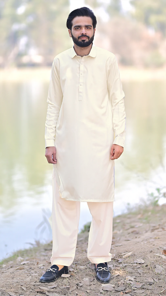 Basic Stitched Boski Suit - Cream Collar