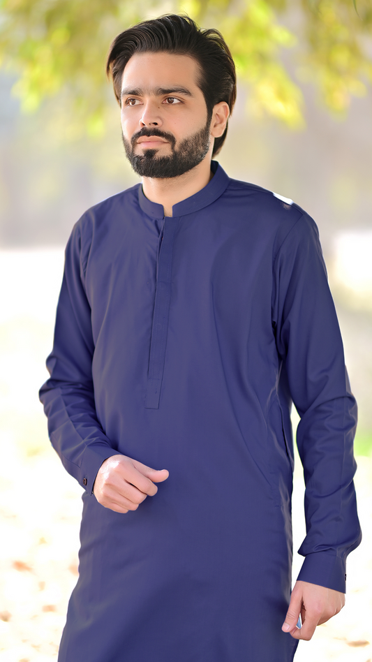 Premium Stitched Suit - Navy Blue Ban